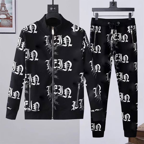 

designer tracksuits mens crystal skull cardigan jacket pants piece sets casual hoodie punk sweatshirts print letter long sleeve training lux, Gray