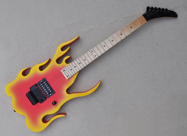 

red unusual electric guitar with 24 frets rosewood fretboard can be customized