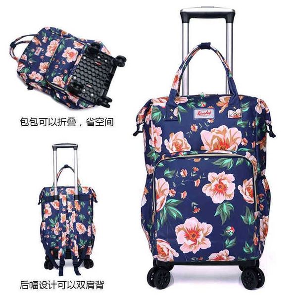 

short distance travel trolley bag light large capacity double shoulder printed portable universal wheel boarding handbag sale