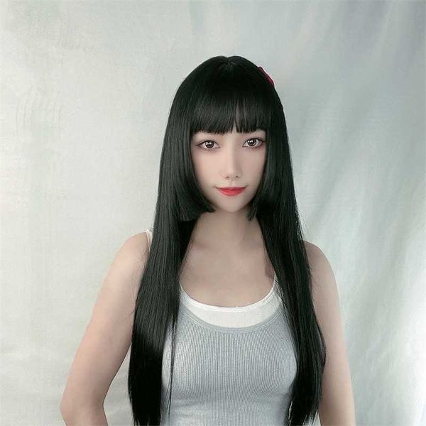 

hair lace wigs female long straight cos waist gth princ cheji hair style qi bangs animation wig head cover, Black