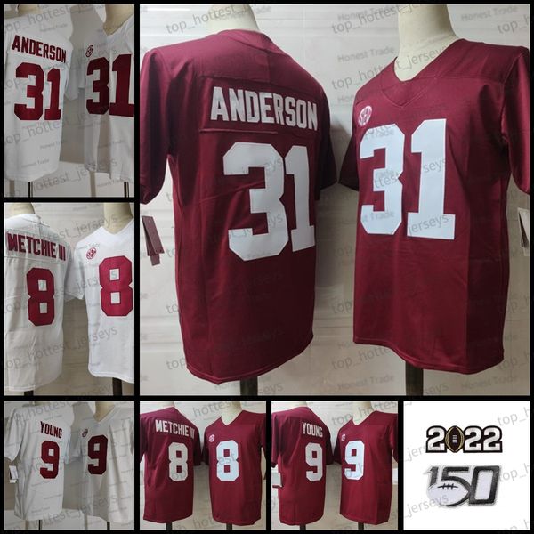 

ncaa 31 anderson football jersey 9 young 8 john metchie iii red white alabama college mens stitched jerseys 2022 patch, Black;red