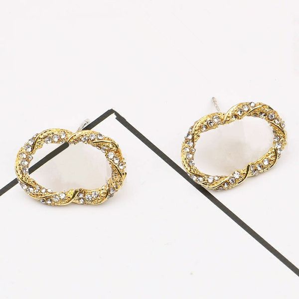 

classic circle double letter charm titanium steel earrings inlaid diamond designer for women stud luxury jewlery love gifts woman girl gold, Golden