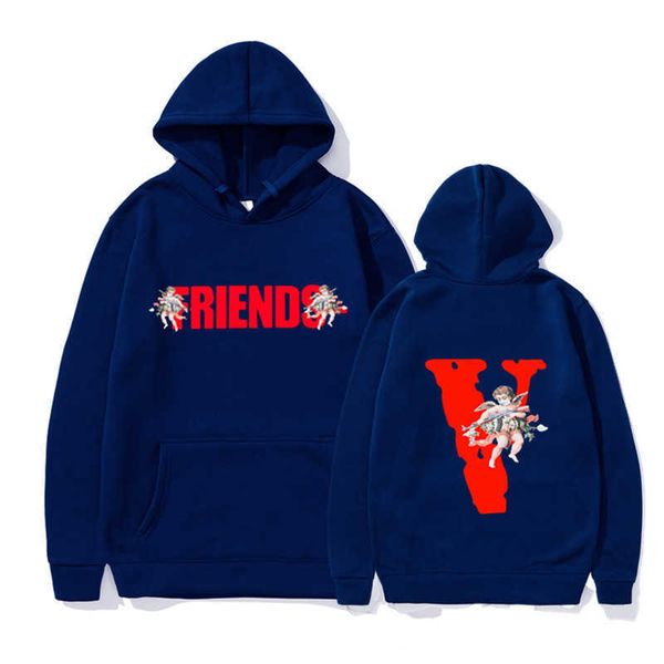 

men's hoody vlo one fashion designer winter friends angel sweater loose hoodie women cotton terry pullover friends long sleeve yrok yvt, Black