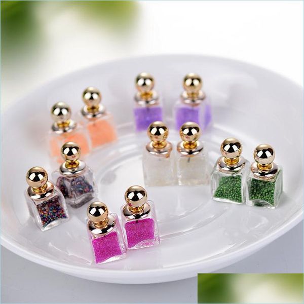 

stud dry flower glass stud earrings double side crystal quicksand ear fashion design per bottle drop delivery jewelry dhhjl, Golden;silver