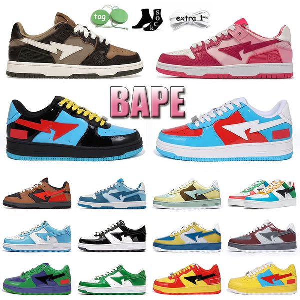 

bapestas baped sk8 sta shoes patent leather black green grey abc pink blue color camo combo pink beige suede designer sneakers platform spor