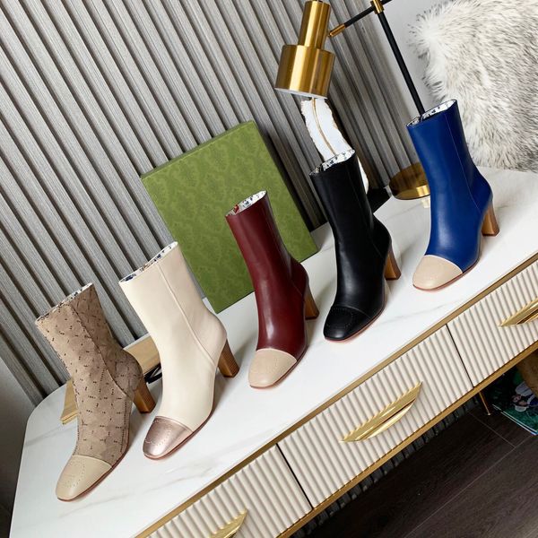 

new women's ankle boots luxury designer chelsea boots fashion high heels 6cm laser punched letter square jelly non-slip rubber leather, Black