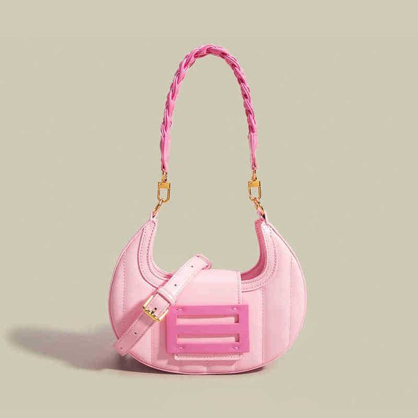 

minority design pink underarm bag female crescent bag summer new hand woven shoulder bag220614