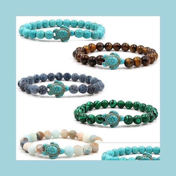 

beaded 8mm natural stone beaded strands bracelet blue tortoise sea turtle charm agate tiger eye turquoise lava stones beads bracelet dh8xw, Black