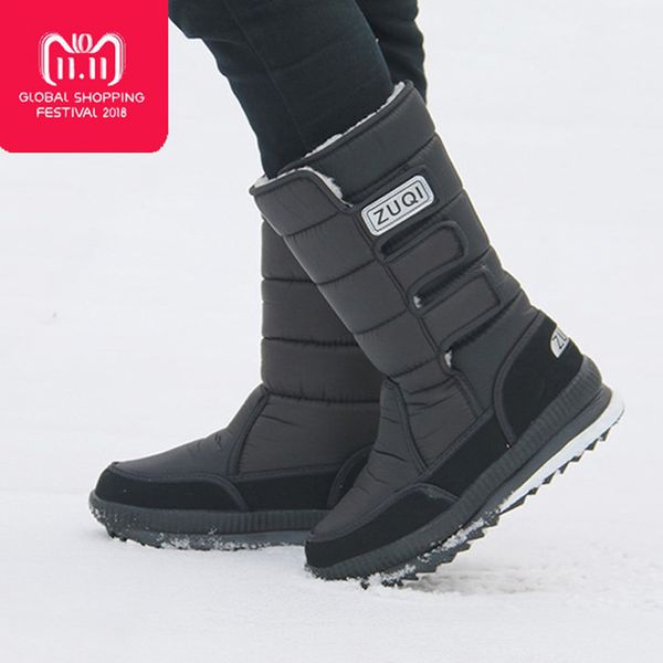 

boots men waterproof winter shoes women snow platform keep warm with thick fur heels botas mujer 221109, Black