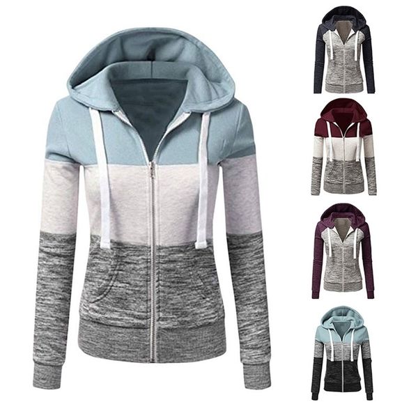 

women's hoodies sweatshirts women autumn winter long sleeve hoody ladies zipper pocket patchwork hooded sweatshirt female outwear 22110, Black