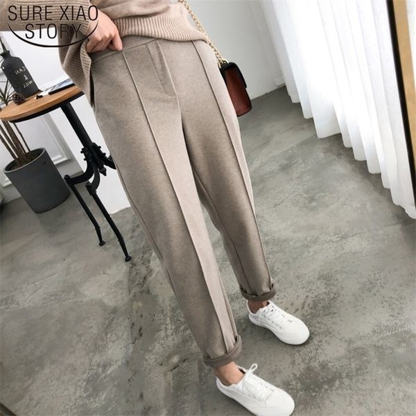 

women's pants capris thicken women pencil spring winter trousers ol style wool female work suit pant loose 6648 221109, Black;white