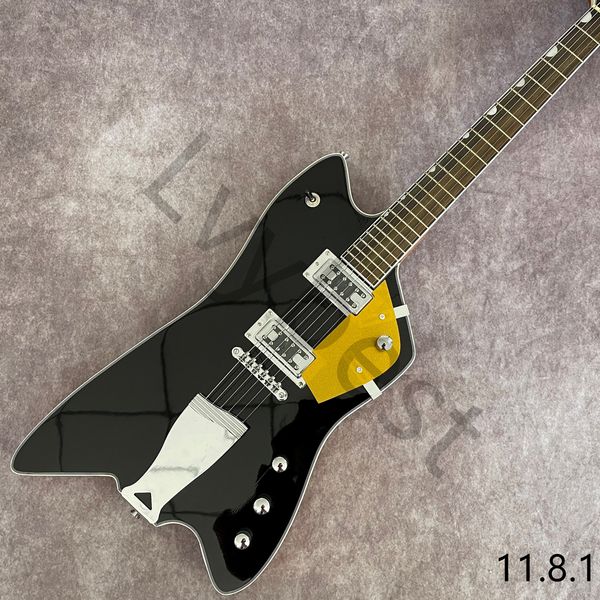 

lvyelectric guitar musical instrument solid black natural back long tail chrome parts gold metalic pickguard