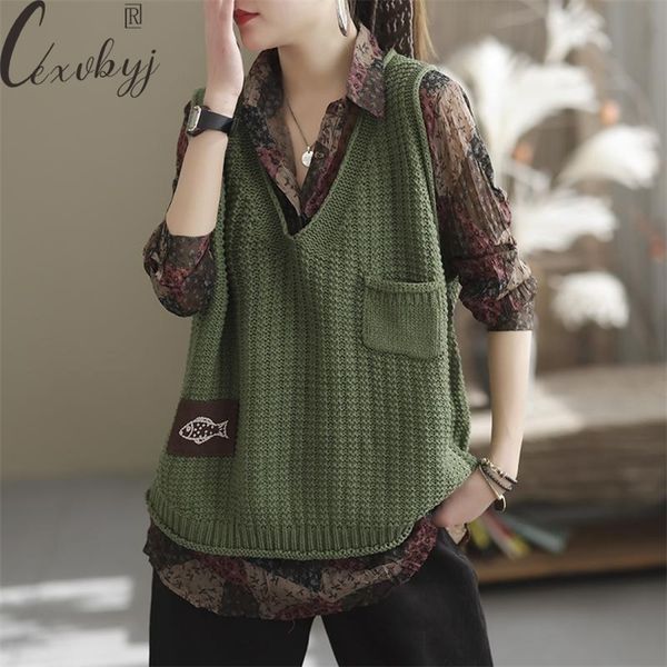 

women's vests embroidery sweater vest women solid colors hollow out knitted sleeveless vintage knitwear waistcoat pocket 221109, Black;white