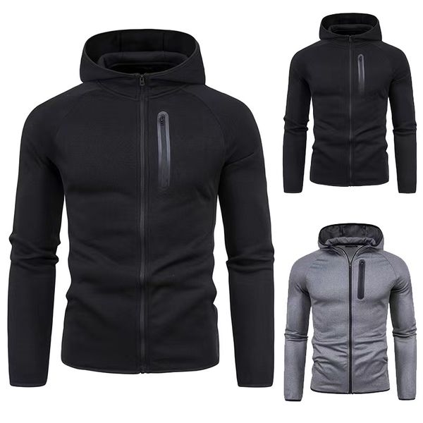 

foreign trade new 2022 autumn/winter men's muscular hooded zipper decoration sports simple slim youth long sleeve hoodie set men's, Gray