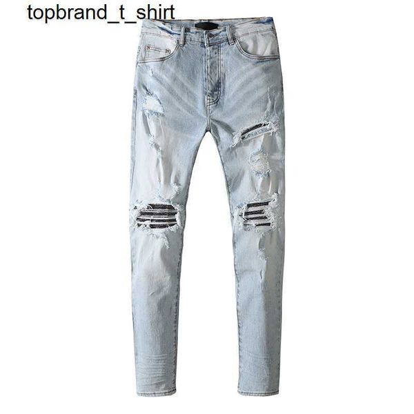 

men's jeans designer fashion brand men's personality frayed holes slim men's streetwear pants, Blue