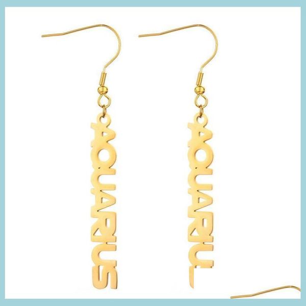 

dangle chandelier 12 zodiac dangle earrings birthday gift gold plating constellation stainless steel intial letter earring jewelry dhb9w, Silver