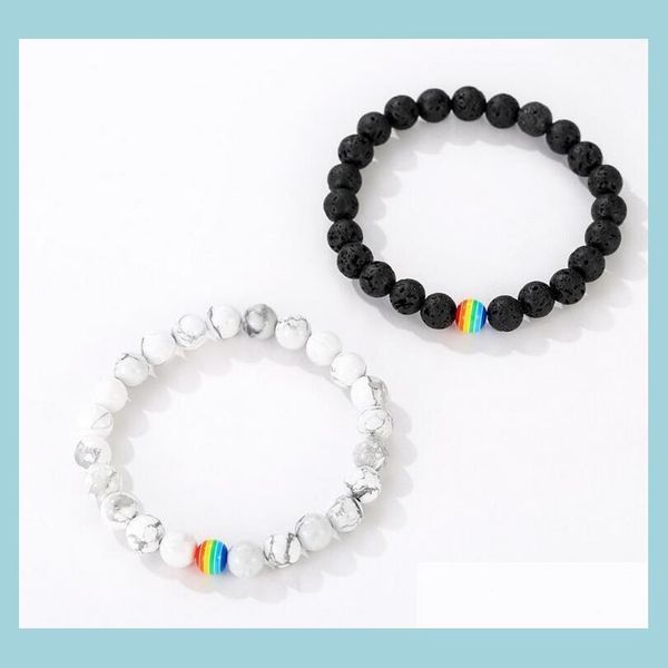 

beaded 8mm beaded bracelet rainbow strand white pine frosted stone couple bracelets fashion jewelry for women men gift wholesale dro dh80z, Black