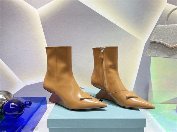 

designer luxury ankle boots chunky heel booties 39 brown stretch leather boot with original box, Black
