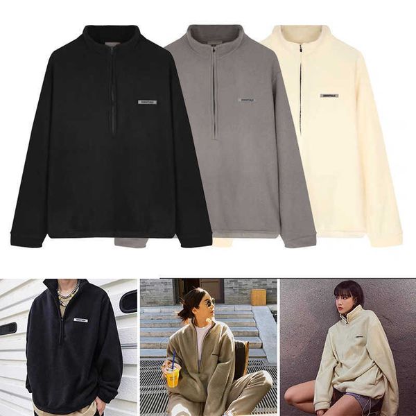 

men's hoody fashion fog designer esenti double line little brand men couple polar fleece sweater sweatshirt oversize cotton casual wfmf, Black