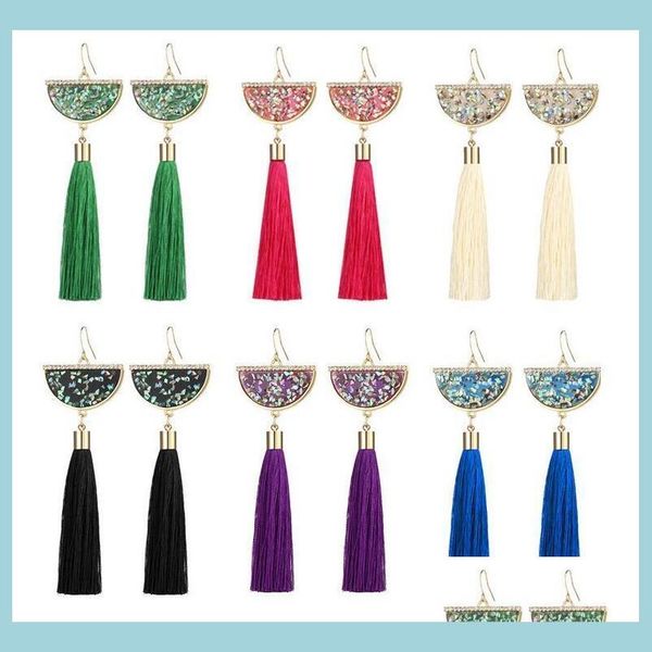 

dangle chandelier bohemian crystal tassel dangle earrings black white blue red green silk fabric long drop tassels earring for wom dhvqg, Silver
