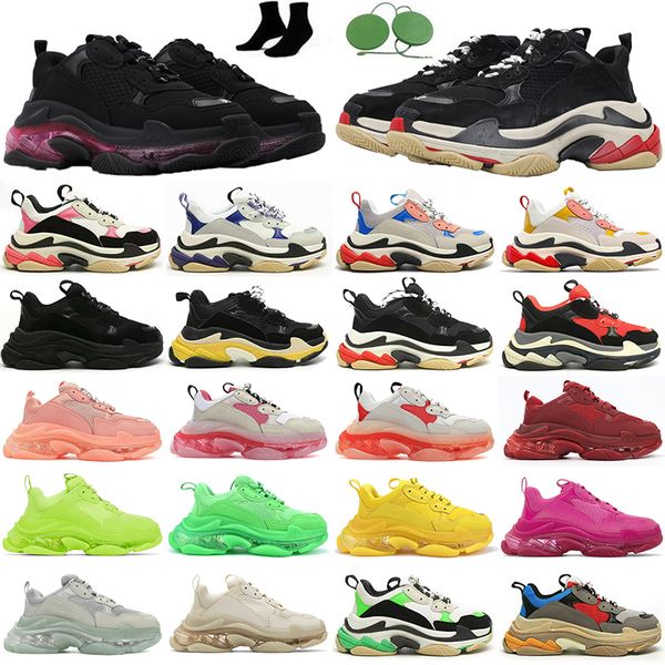 

designer running shoes triple s 17 fw crystal sole black white letter colorful blue bright red rice grey green pink silvery retro paris mens