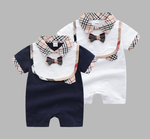

100cotton 12 years baby rompers boy girl fashion newborn luxury short sleeves kids jumpsuit bow tie bibs 2 piece set1311136, Blue
