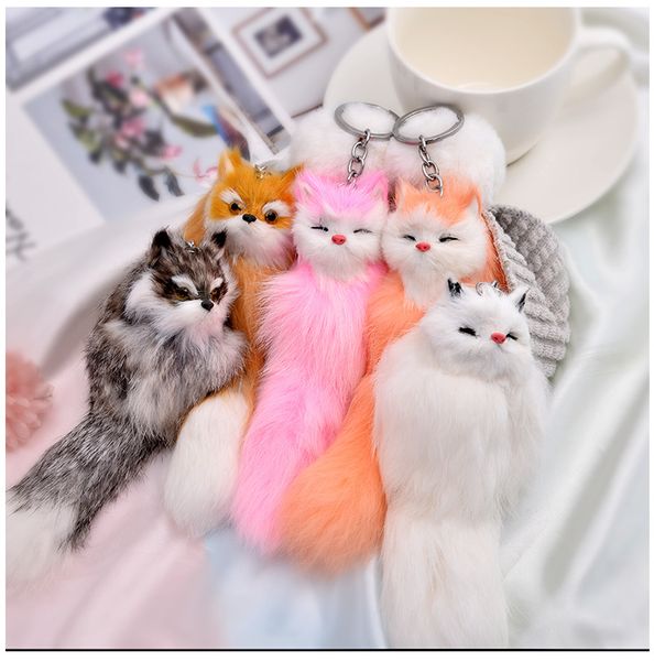 

crative plush fox keychain pendant women bag hanging keychains jewelry gift gril key chain accessories, Silver