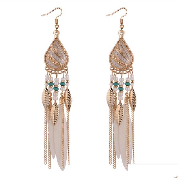 

dangle chandelier bohemia feather earring for women fashion jewelry beads tassel dangle long earrings dream catcher drop delivery dheox, Silver