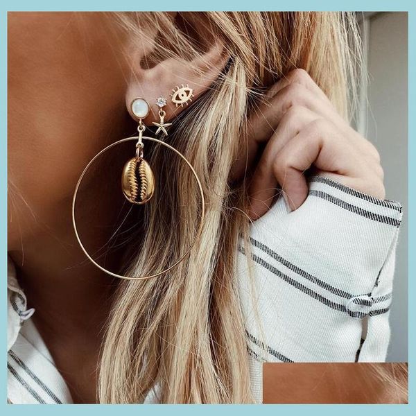 

dangle chandelier shell big hoop earrings starfish eye stud earring rhinestone alloy 3pairs/set party jewelry ship drop delivery dhw3c, Silver