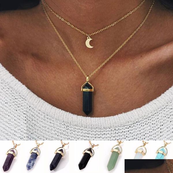 

pendant necklaces necklace charms jewelry healing crystals amethyst rose quartz chakra women men natural stone pendants gold chain n dhqpe, Silver