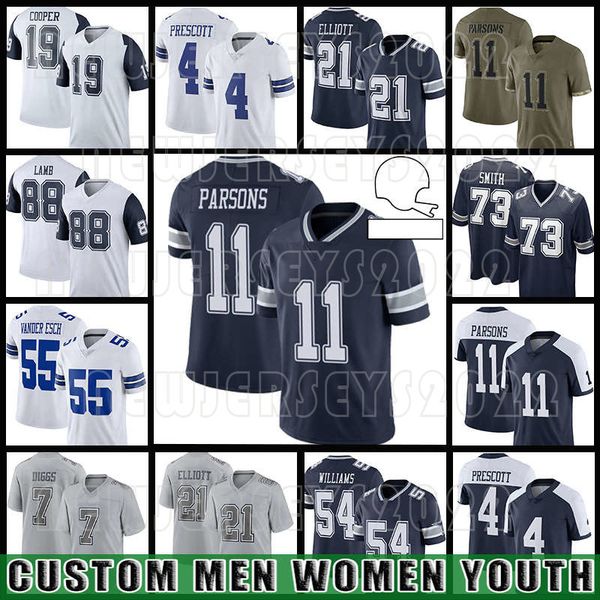 

88 ceedee lamb football 4 dak prescott jersey micah parsons ezekiel elliott trevon diggs demarcus lawrence dallas cowboys tyler smith sam wi, Black;red