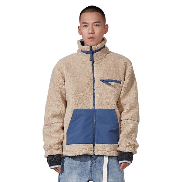 

women's jackets casual stand collar thickened splicing style sports style lamb wool cotton coat, Black;brown