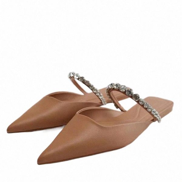 

sandals women's novelty 2022 fashion rhinestone pointed toe flat slippers female brand ladies mulessandals z4bn#, Black