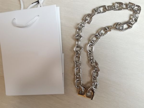 

vintage designer pendant necklaces initail letter b charm white gold plated lock bucket thick chain short choker for womem and men lovers je, Silver