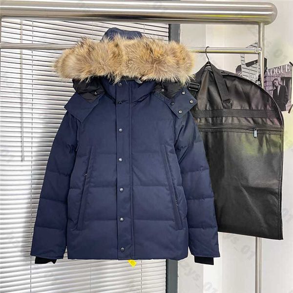 

designer luxury goosie down jacket fur ruff men cg winter fit warm canadas men white goosing coat exterior pockets zipper stretch rib cuff t, Black