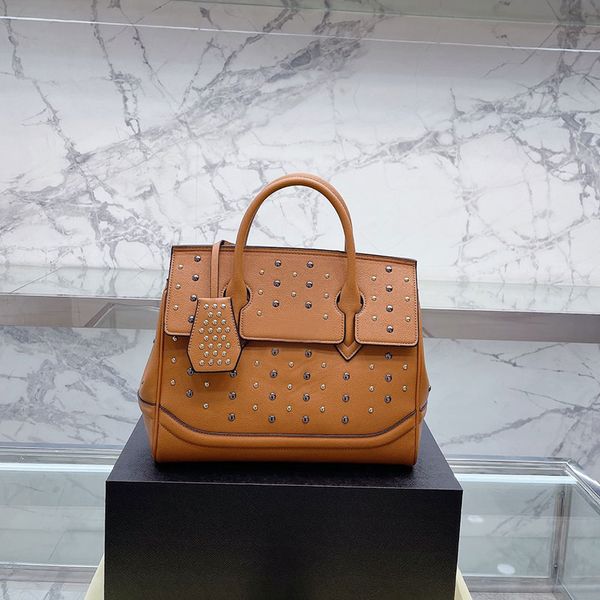 

fashion handbag tote bag women crossbody shoulder bags genuine leather removable wide strap bottom nail black head gold hardware multiple co