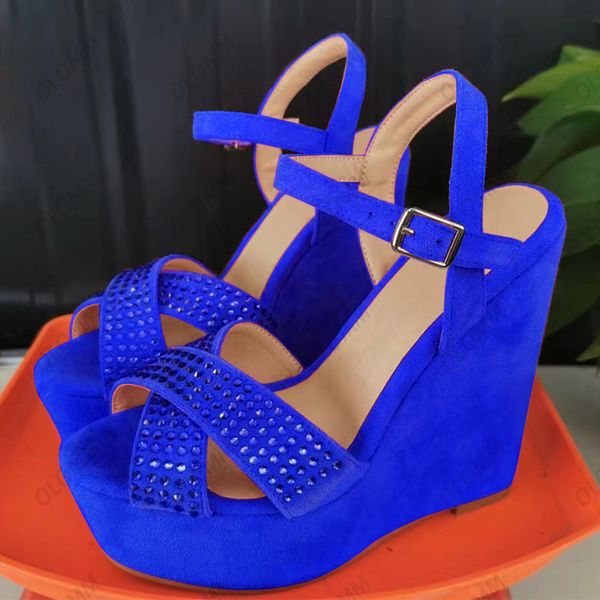 

olomm 2023new arrival women summer platform sandals suede wedges heels open toe beautiful fuchsia dress shoes us plus size 5-20, Black