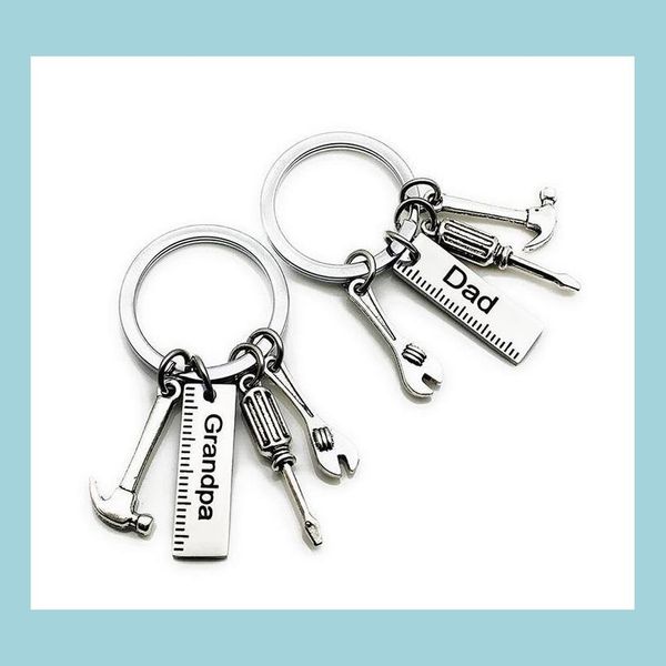 

keychains lanyards stainless steel fathers day keychain creative hammer screwdriver wrench tool keyring car key chain gift supplie dhmsl, Silver