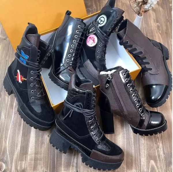 

luxury designer martin desert boot flamingos love arrow medal leather coarse winter shoes boots women size 35-42 louisly, Black