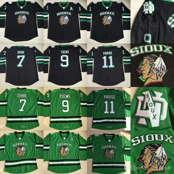 

hockey north dakota fighting sioux hockey 9 jonathan toews #7 tj oshie #11 zach parise fighting hawks und ice hockey jerseys double stiched, Black;red
