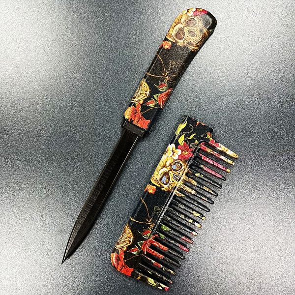 

tactical knife skull pattern small brush comb knife ladies self-defense tool