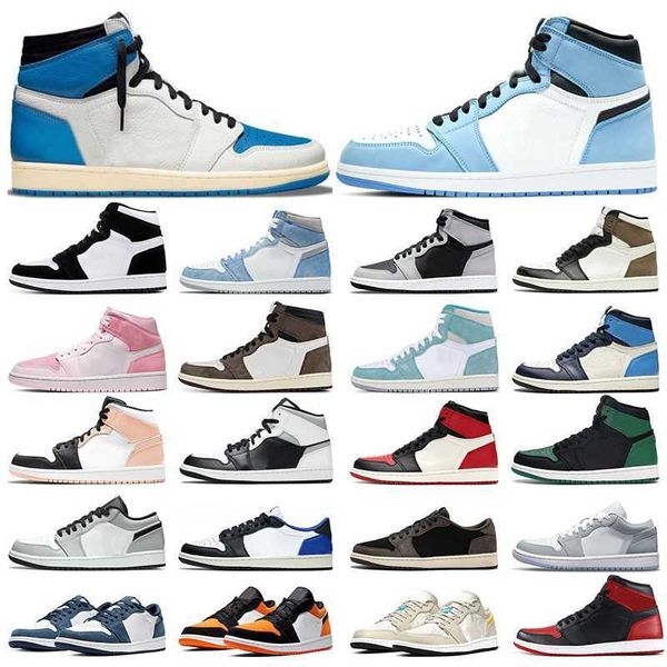 

men basketball shoes 1 1s university blue hyper royal dark mocha shadow 2.0 obsidian twist silver toe pink quartz womens sneakers sports, Black