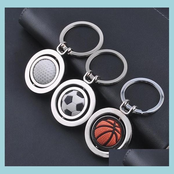 

keychains lanyards stainless steel sports keychain pendant fashion football basketball golf keychains lage decoration key ring dro dhv3x, Silver