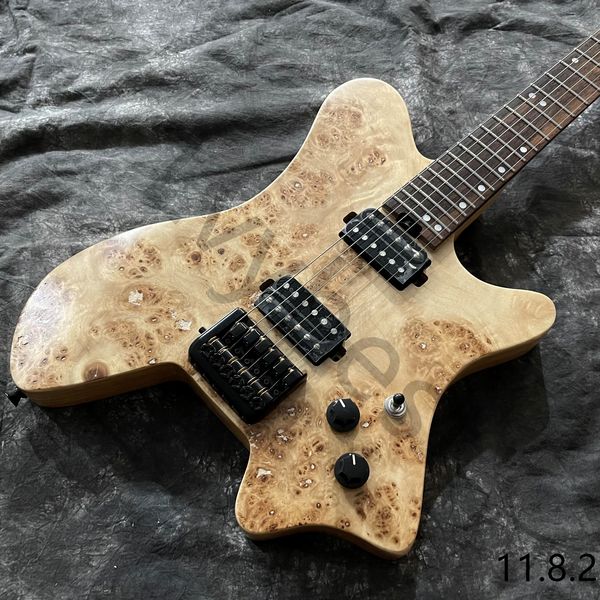 

headless electric guitar 6 strings traveler or 24 fret guitar ash body with flamed veneer roasted maple neck rosewood fingerboard black hard