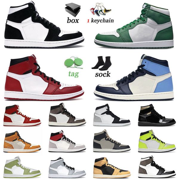 

jumpman 1 1s men basketball shoes twist obsidian bred patent gorge green high ts x travis scotts men women jorden1s with box sneakers, White;red