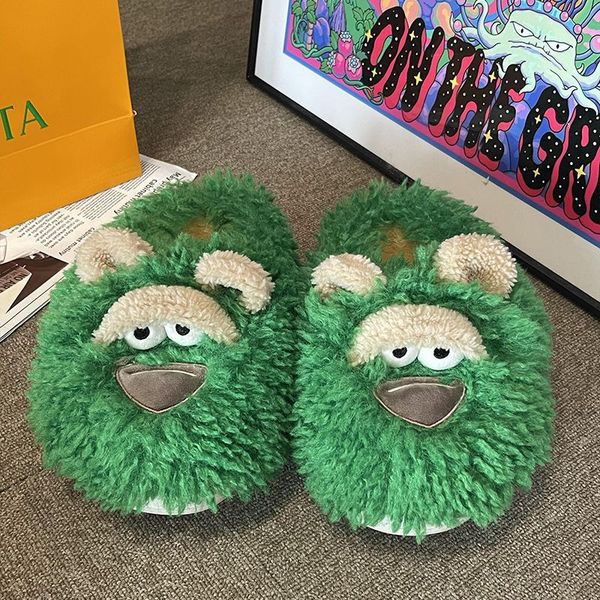 

winter plush slippers warm indoor women fashion cute cartoon comfortable quiet non-slip casual, Black