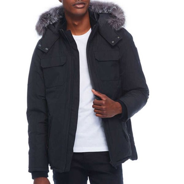 

designer luxury goosie down jacket fur ruff men cg winter fit warm canadas men white goosing coat exterior pockets zipper stretch rib cuff t, Black