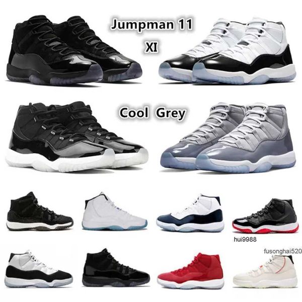 

jumpman 11 11s mens basketball shoes cool grey sneaker jubilee concord bred cap and gown gym red space jam gamma blue bred men women sports, Black