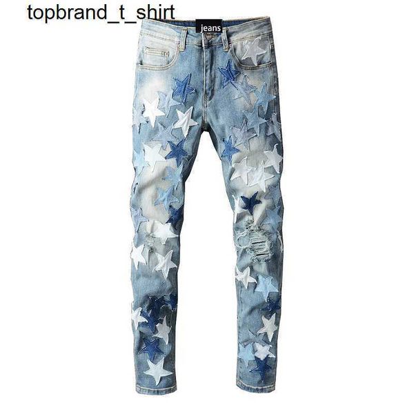 

men's jeans designer amirs skinny star young men's craft elastic slim fashion streetwear jeans, Blue