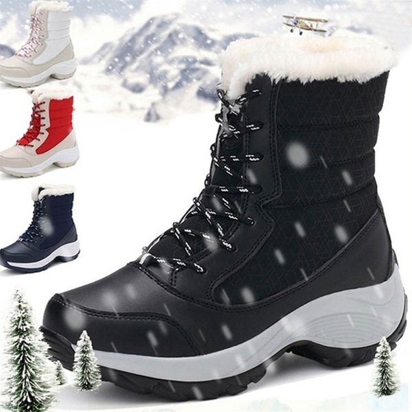 

boots snow plush warm ankle for women winter shoes waterproof female booties botas mujer 221109, Black